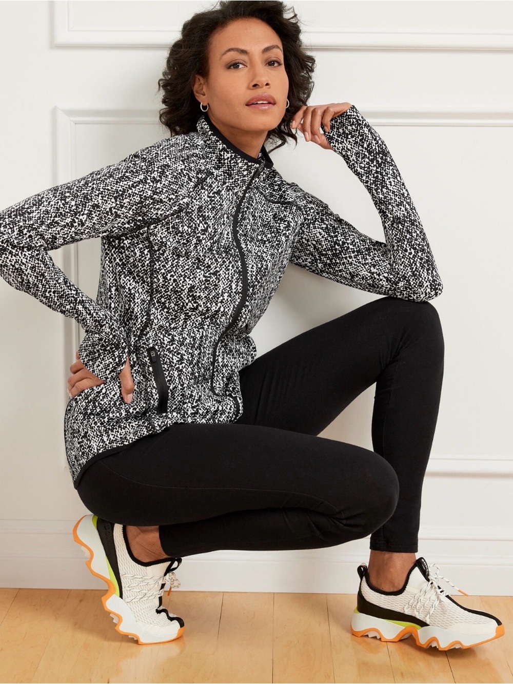 Talbots Black and White Printed Zip Jacket Size 3X